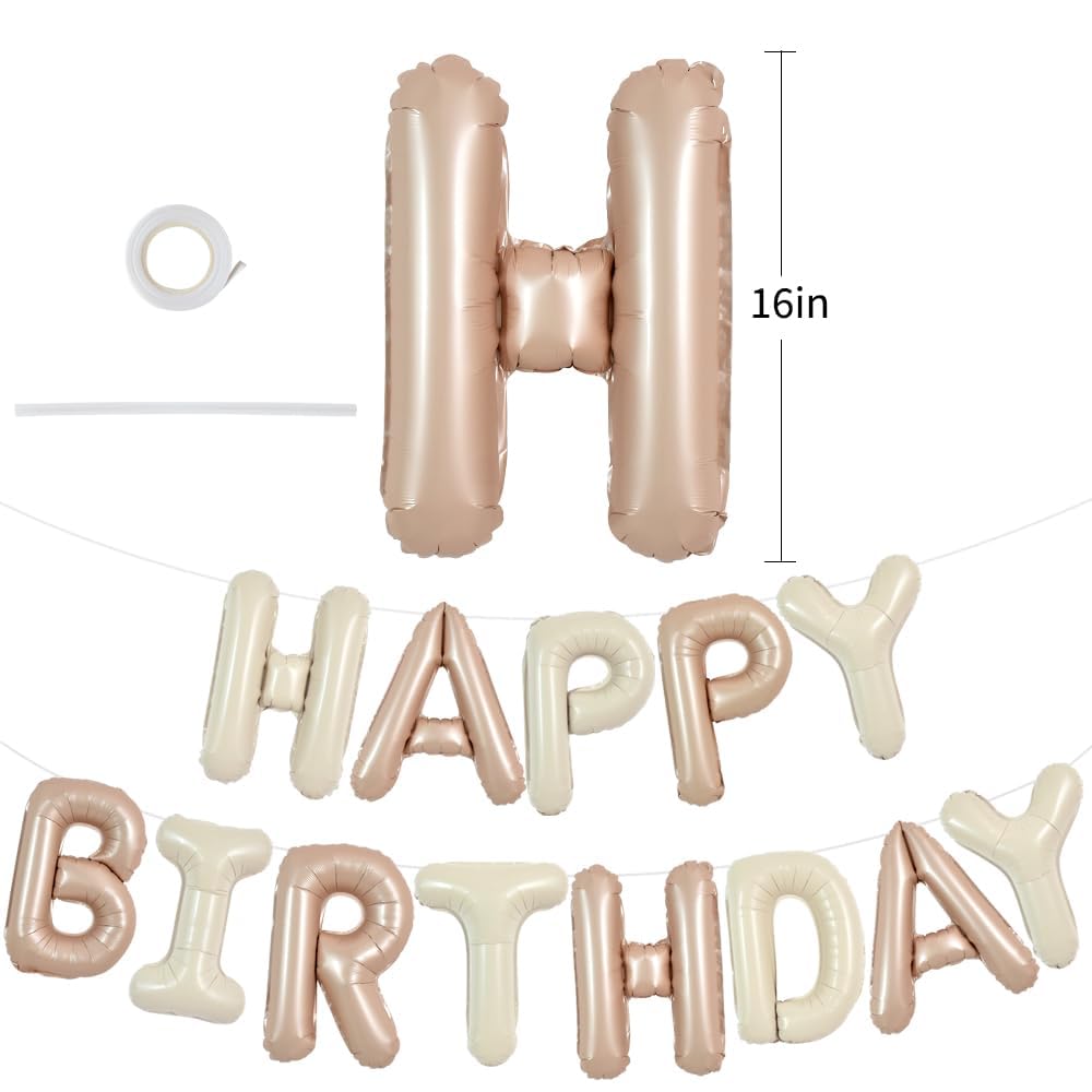 TONIFUL 16-Inch Light Brown Cream Happy Birthday Foil Letter Banner – Party Decorations