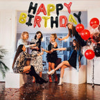 TONIFUL Happy Birthday Balloons Banner - 16inch Foil Letters, Reusable Party Decor (Black Red Gold)