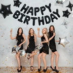 TONIFUL 35PCS Black Happy Birthday Decorations Kit — 16-Inch Letter Banner & Star Balloons