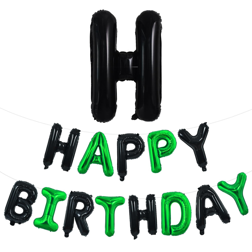 TONIFUL Happy Birthday Banner – 16 Inch Foil Letter Balloons, Reusable Party Decor (Black & Green)