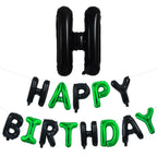 TONIFUL Happy Birthday Banner – 16 Inch Foil Letter Balloons, Reusable Party Decor (Black & Green)