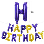 TONIFUL Happy Birthday Balloons with Ribbon Straw – 16-Inch Purple Gold Mylar Letter Banner
