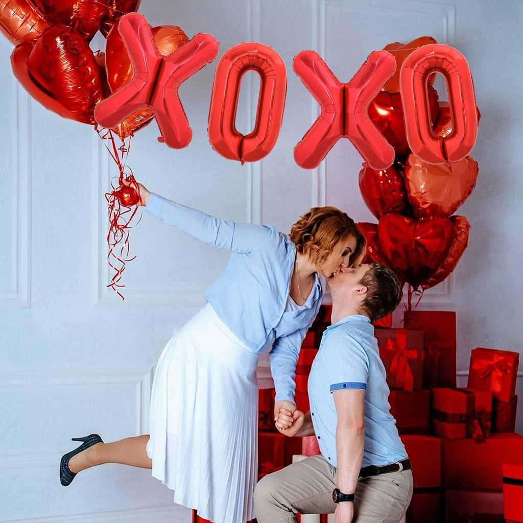 TONIFUL Valentine's Day Balloons - 16in XOXO Letter Foil Banner, Red