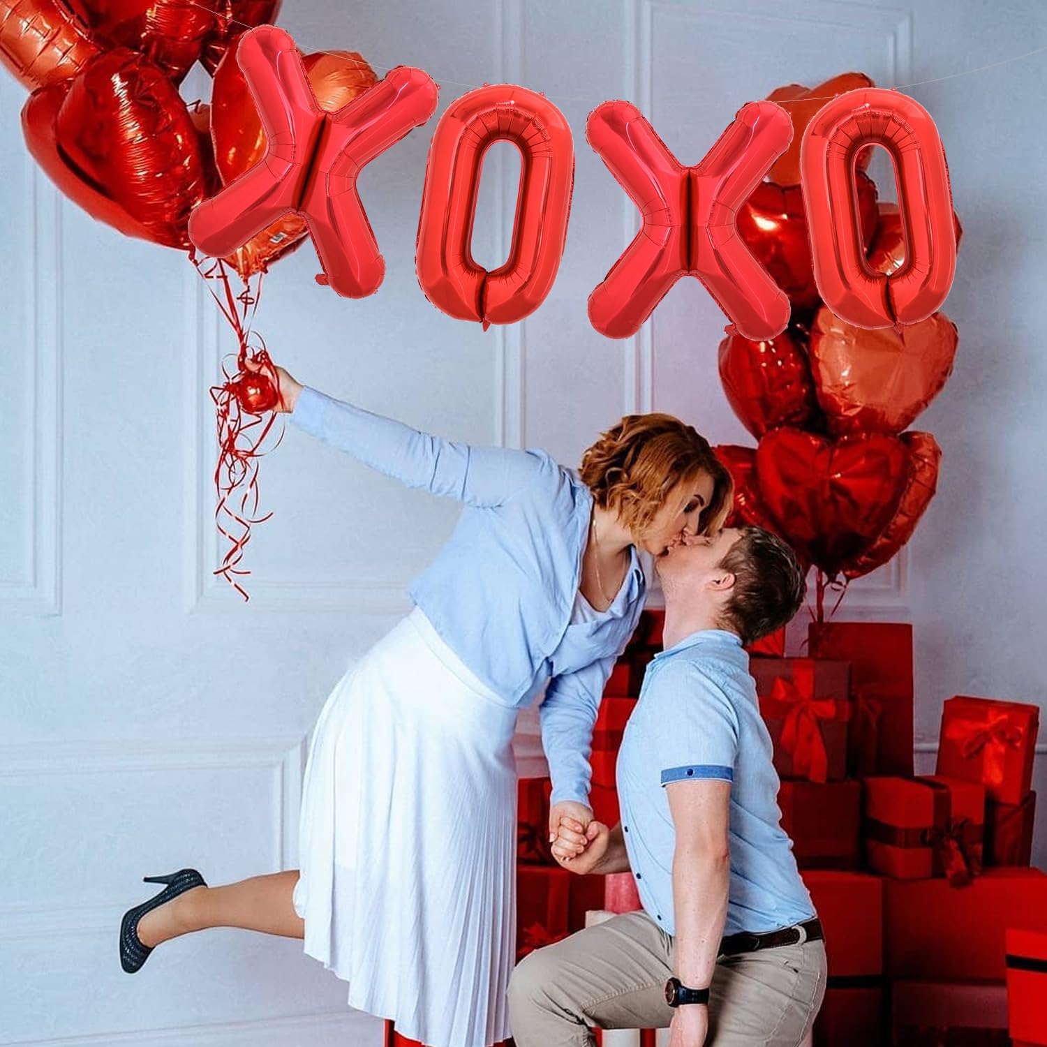 TONIFUL Valentine's Day Balloons - 16in XOXO Letter Foil Banner, Red