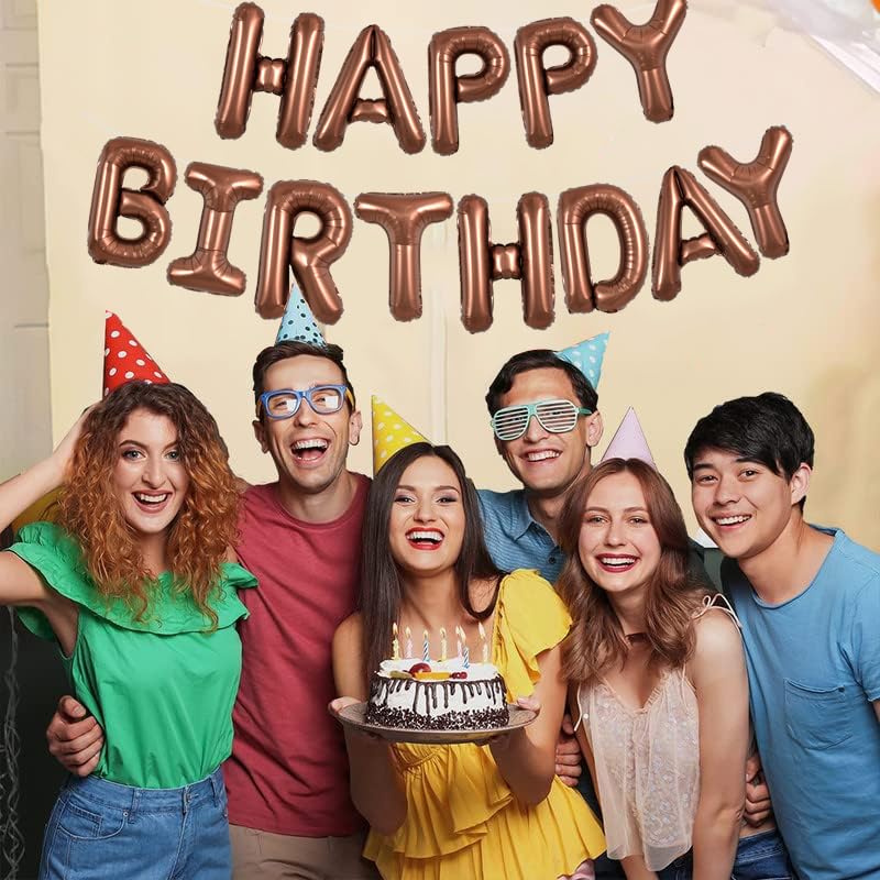 TONIFUL Chocolate Happy Birthday Balloons Banner — 16-Inch Foil Letter Decor for Parties