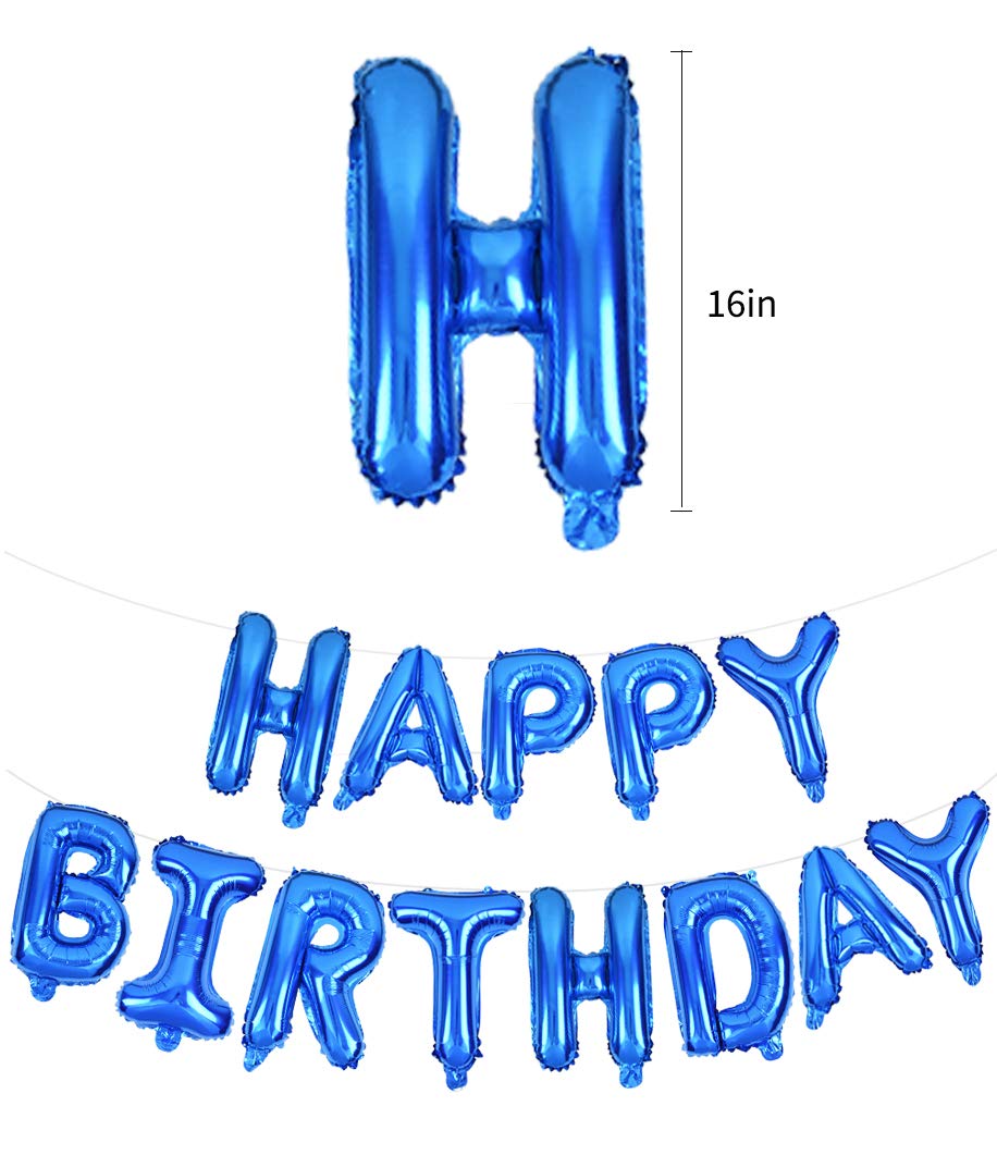 TONIFUL Blue Happy Birthday Balloons - 16-Inch Foil Letter Banner