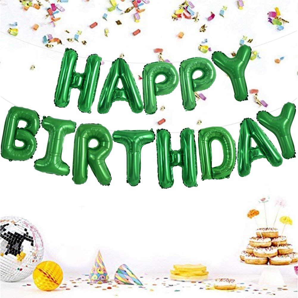 TONIFUL Green Happy Birthday Balloons Banner – 16-Inch Mylar Foil Letters, Reusable Birthday Sign for Kids & Adults, Graduation Party Supplies