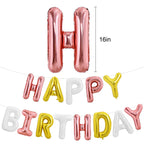 TONIFUL Happy Birthday Balloons Banner - 16-Inch Foil Letter Balloons in Rose Gold, Gold & White | Reusable Party Decorations