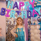 TONIFUL Happy Birthday Balloons Banner with Ribbon Straw – 16 Inch Foil Letter Banner, Reusable Party Decor