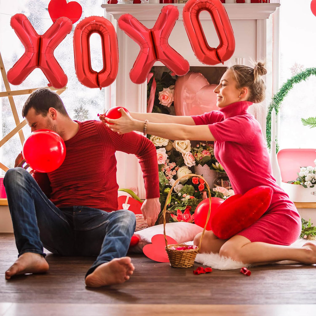 TONIFUL Valentine's Day Balloons - 16in XOXO Letter Foil Banner, Red