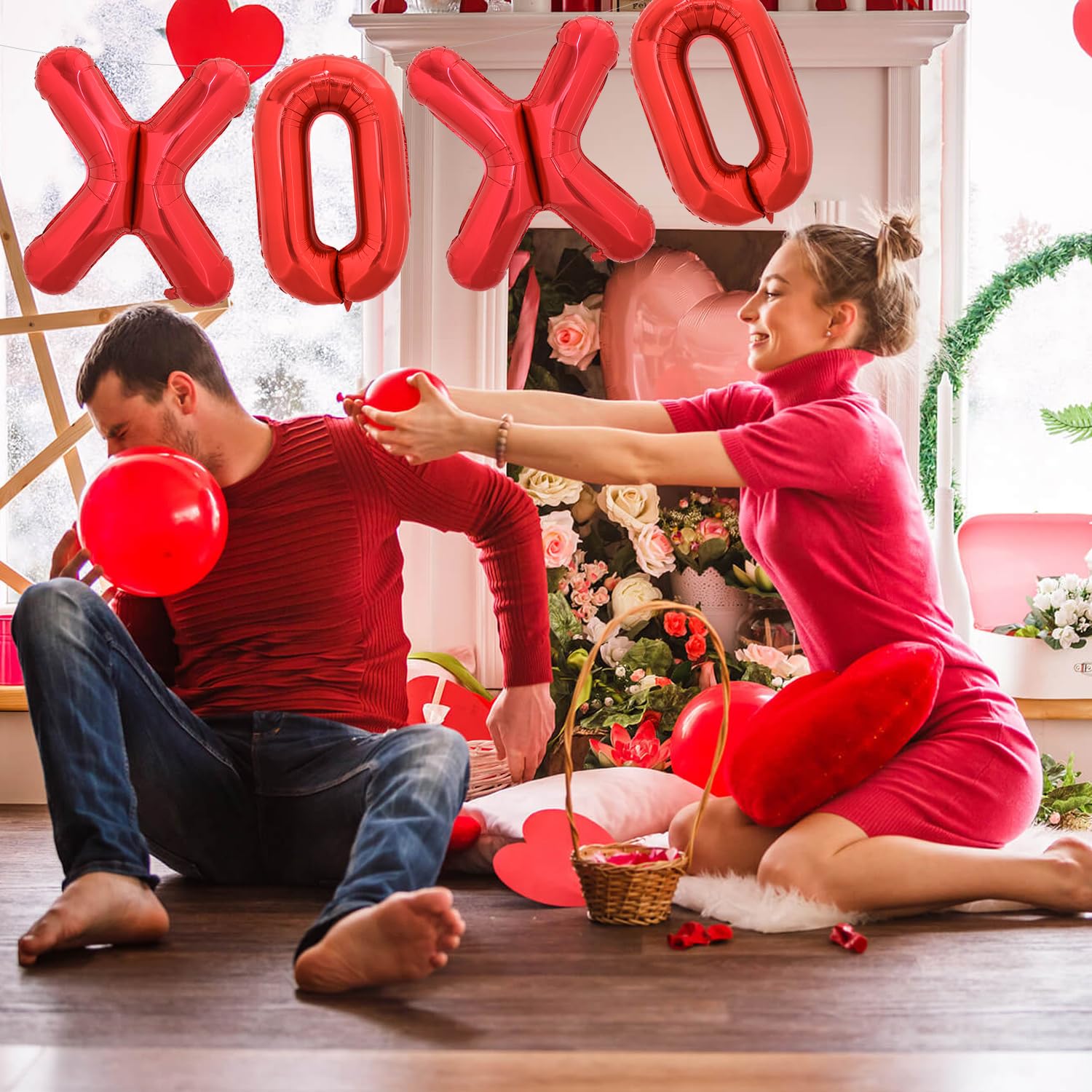 TONIFUL Valentine's Day Balloons - 16in XOXO Letter Foil Banner, Red