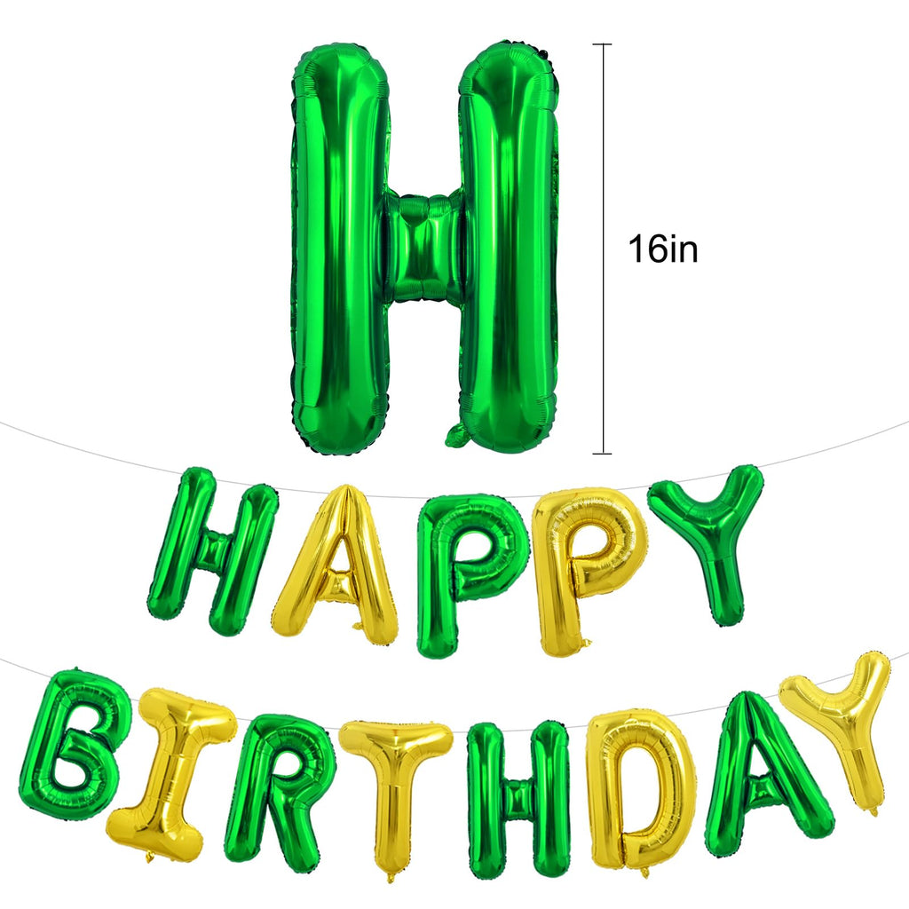TONIFUL Happy Birthday Foil Letter Banner 16in Green Gold – Reusable Party Decor