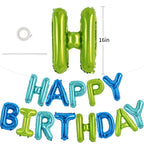 TONIFUL Blue Green 16-Inch Happy Birthday Banner – Mylar Foil Letter Balloons, Reusable Party Decor