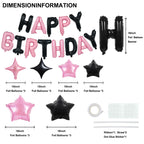 TONIFUL 35Pcs Black Pink Happy Birthday Decorations Kit – 16 Inch Foil Letter Banner & Star Balloons