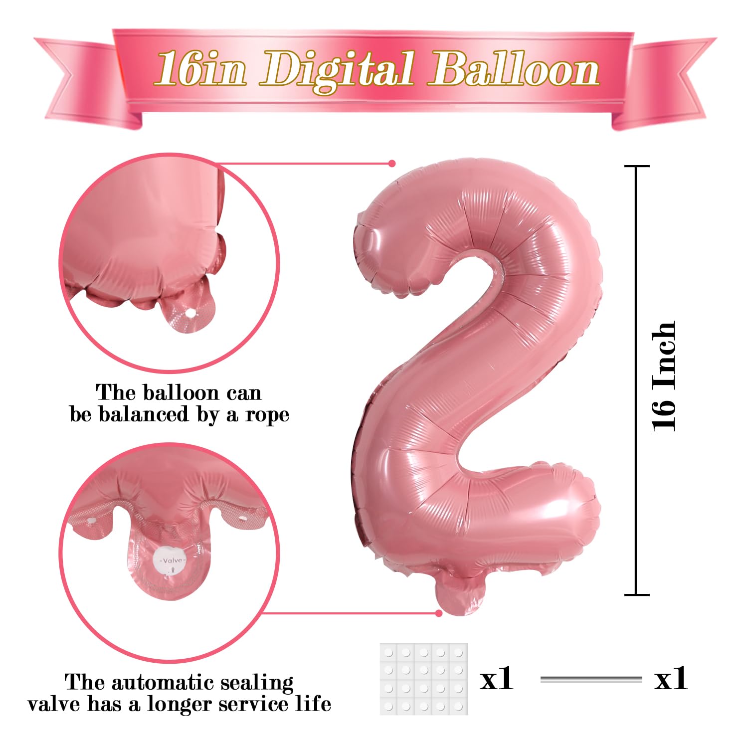 TONIFUL 16-Inch Light Pink Number Balloons (0-9) – 10 Pcs Foil Party Decor
