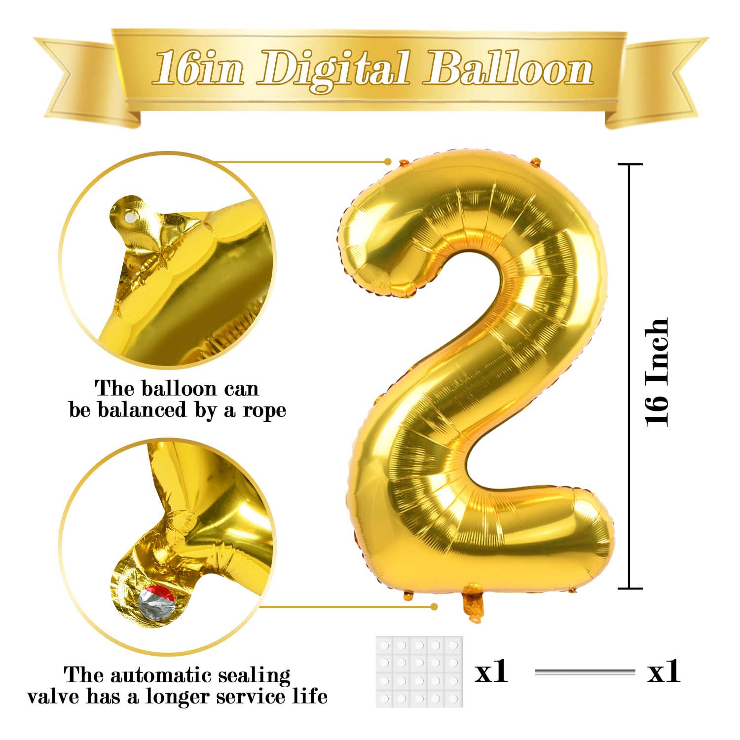 TONIFUL 16-Inch Gold Number Balloons (0-9) – 10 Pcs for Party Decor