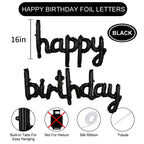 TONIFUL Black Happy Birthday Balloons Banner – 16in Foil Script Sign, Reusable Party Decor