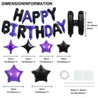 TONIFUL 35PCS Black Purple Happy Birthday Decorations Kit – 16 Inch Letter Balloons & Banner