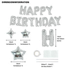 TONIFUL 35PCS Silver Happy Birthday Decorations — 16-Inch Banner + Star Balloons