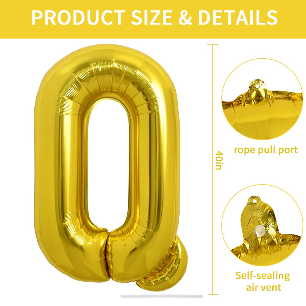 TONIFUL 40 Inch Gold Letter Q Balloon – Large Foil Balloons for Birthday & Party Decor