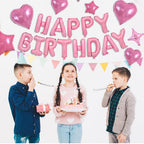 TONIFUL 35PCS Light Pink Happy Birthday Decorations – 16-Inch Foil Letter Banner + Star Balloons