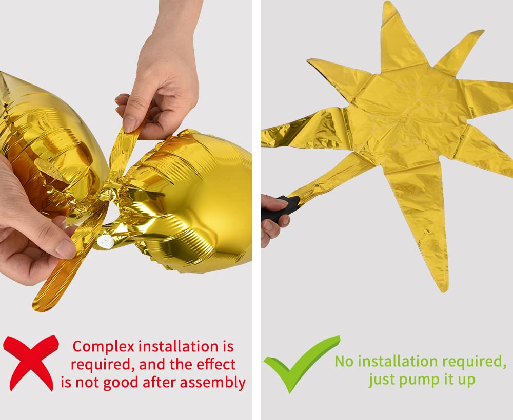 TONIFUL 4Pcs 22in 4D Gold Star Balloons – Explosion Star Mylar Foil Backdrop Decor for Parties