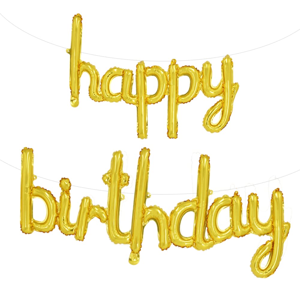 TONIFUL Gold Happy Birthday Balloons Banner – 16-Inch Foil Script Letters