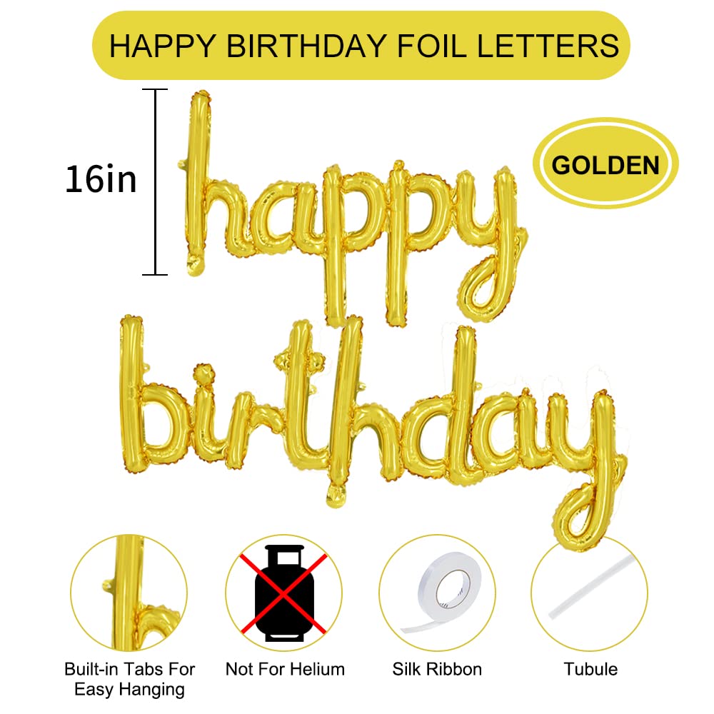 TONIFUL Gold Happy Birthday Balloons Banner – 16-Inch Foil Script Letters
