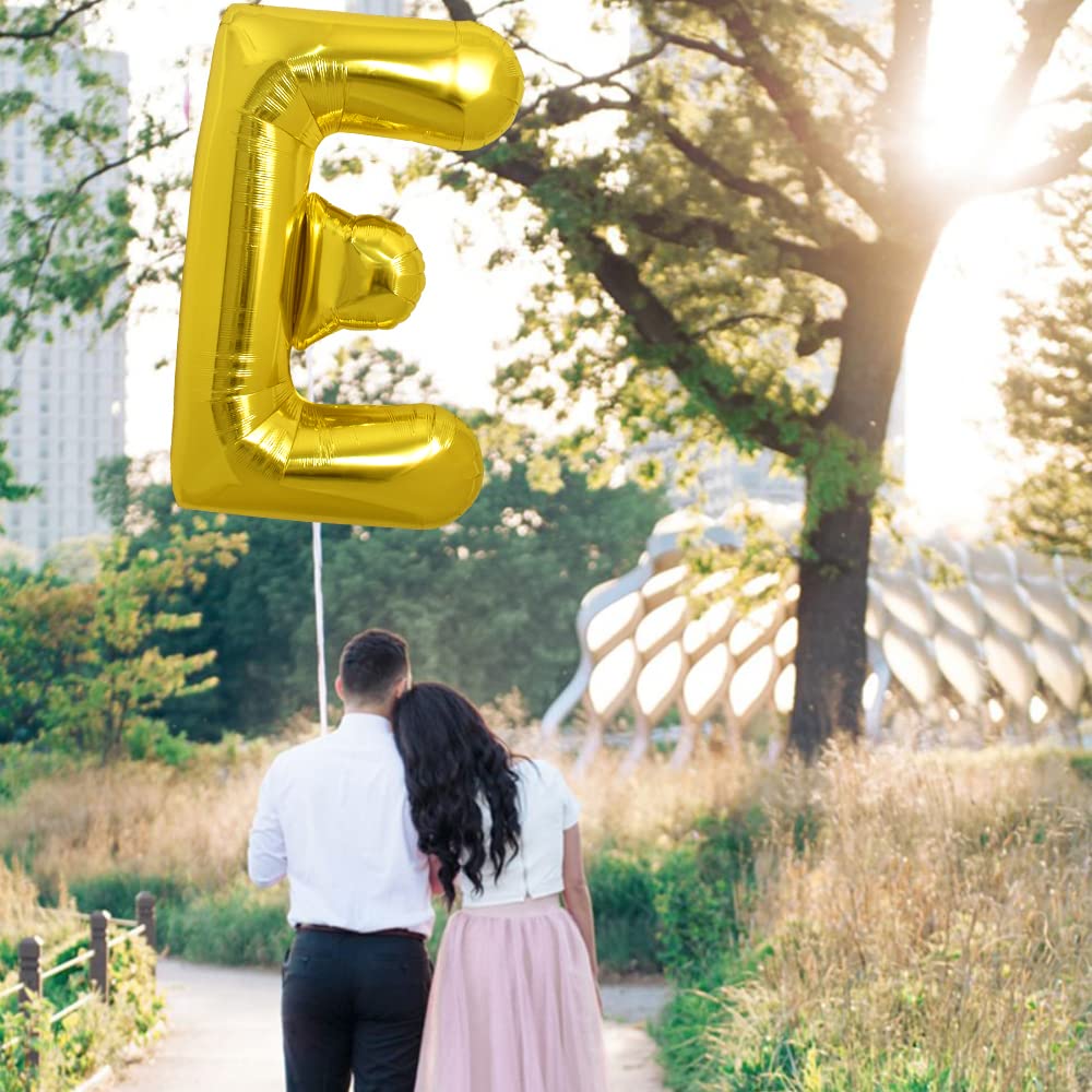 TONIFUL 40-Inch Gold Letter E Balloon – Large Foil Mylar Balloons for Parties