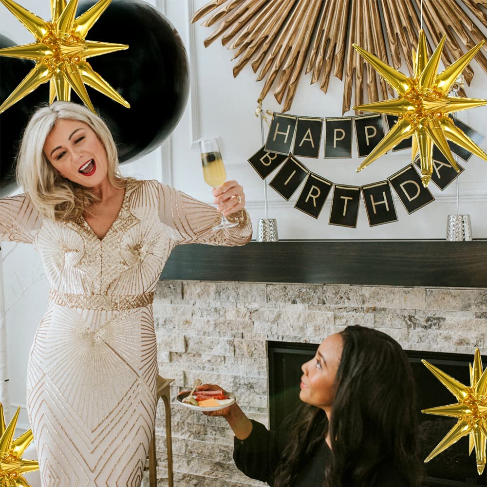 TONIFUL 4Pcs 22in 4D Gold Star Balloons – Explosion Star Mylar Foil Backdrop Decor for Parties