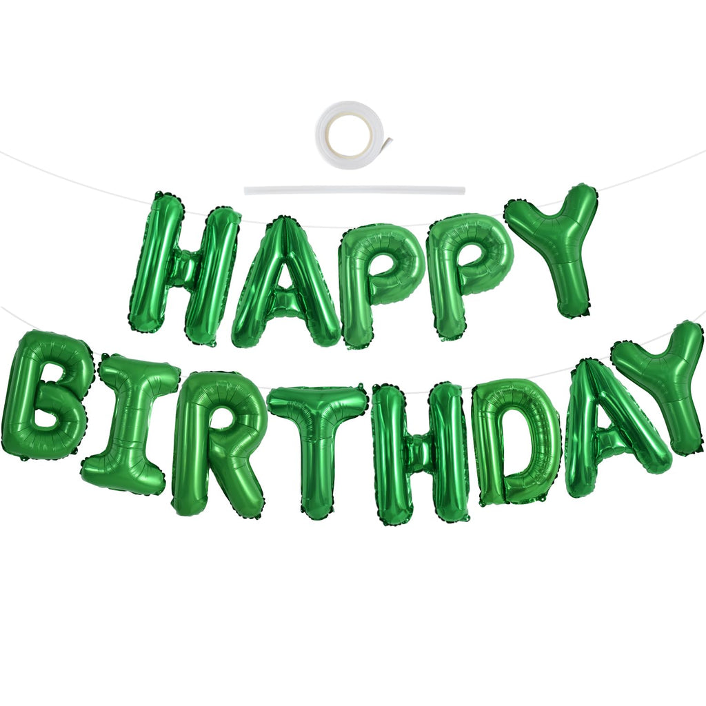 TONIFUL Green Happy Birthday Balloons Banner – 16-Inch Mylar Foil Letters, Reusable Birthday Sign for Kids & Adults, Graduation Party Supplies