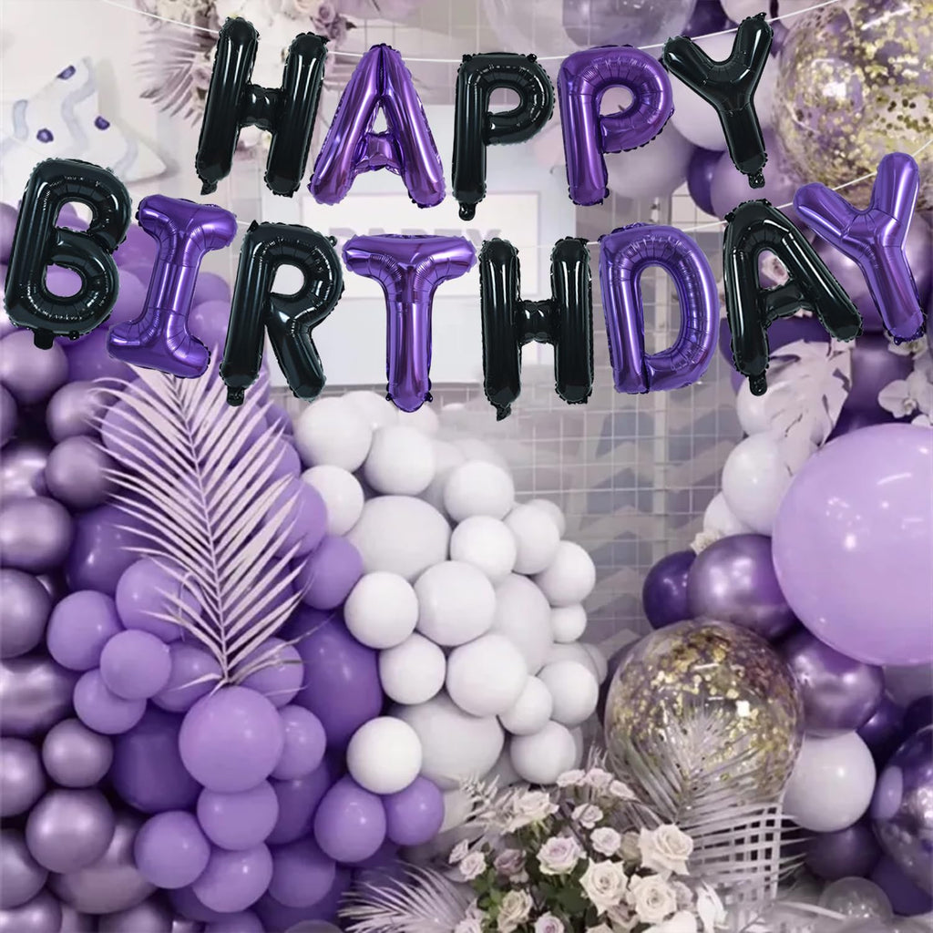TONIFUL Happy Birthday Banner - 16 Inch Mylar Foil Letters, Reusable Party Decoration (Black Purple)