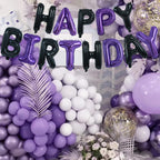TONIFUL Happy Birthday Banner - 16 Inch Mylar Foil Letters, Reusable Party Decoration (Black Purple)