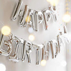 TONIFUL Silver Happy Birthday Banner - 16-Inch Foil Letter Balloons, Reusable Party Decor