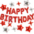 TONIFUL 35PCS Red Happy Birthday Decorations Kit — 16-Inch Balloon Banner + Star Balloons
