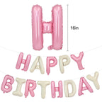 TONIFUL Happy Birthday Foil Letter Balloons 16-Inch with Ribbon & Straw – Reusable Birthday Banner (Cream White Pink)
