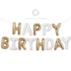 TONIFUL Happy Birthday Balloons Banner - 16-Inch Foil Letters in Champagne Gold & White | Reusable Party Decor