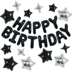 TONIFUL 35PCS Black Happy Birthday Decorations Kit — 16-Inch Letter Banner & Star Balloons
