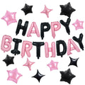 TONIFUL 35Pcs Black Pink Happy Birthday Decorations Kit – 16 Inch Foil Letter Banner & Star Balloons