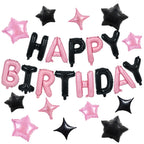 TONIFUL 35Pcs Black Pink Happy Birthday Decorations Kit – 16 Inch Foil Letter Banner & Star Balloons