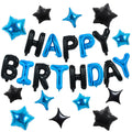 TONIFUL 35PCS Black Blue Happy Birthday Decorations Kit – 16in Foil Letter Banners & Star Balloons