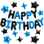 TONIFUL 35PCS Black Blue Happy Birthday Decorations Kit – 16in Foil Letter Banners & Star Balloons