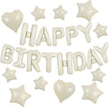 TONIFUL 31PCS Cream White Happy Birthday Decorations – 16in Letter Banner, Star & Heart Foil Balloons