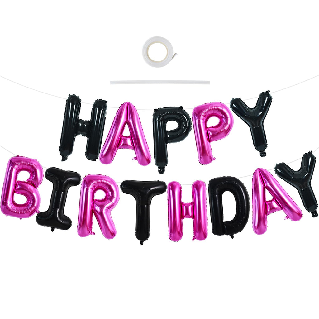 TONIFUL Happy Birthday Banner — 16-Inch Foil Letter Balloons (Black Pink)