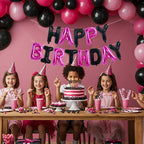 TONIFUL Happy Birthday Banner — 16-Inch Foil Letter Balloons (Black Pink)