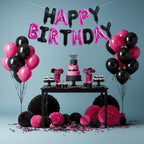 TONIFUL Happy Birthday Banner — 16-Inch Foil Letter Balloons (Black Pink)