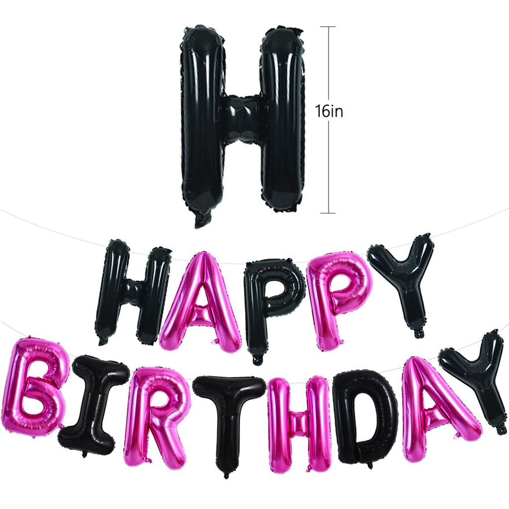 TONIFUL Happy Birthday Banner — 16-Inch Foil Letter Balloons (Black Pink)