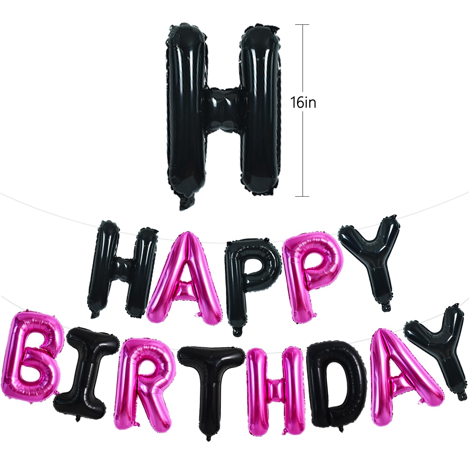 TONIFUL Happy Birthday Banner — 16-Inch Foil Letter Balloons (Black Pink)