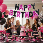 TONIFUL Happy Birthday Banner — 16-Inch Foil Letter Balloons (Black Pink)