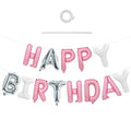 TONIFUL Happy Birthday Balloons Banner - 16-Inch Mylar Foil Letters, Reusable Birthday Party Decor (Pink/Silver/White)